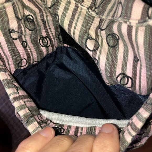 Kavu Pink Gray Striped Crossbody Strap Pockets Casual Canvas Sling Bag Purse - Picture 5 of 16